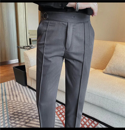 High Quality Men's Suit Pant Solid Color England Style Slim Fit Casual High Waist Trousers Men Spring Autumn Fashion Suit Pants