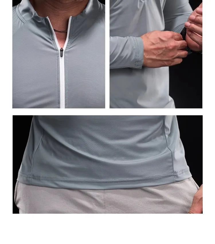 2024 New Men Sports T-shirt Gym Fitness Tops Running Training Clothes Autumn Round Neck Quick-drying Breathable Long Sleeves