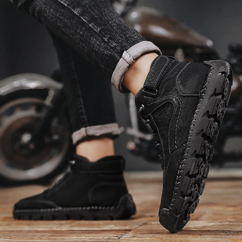 Men's Hand-stitched Boots Plus-size Casual Shoes Comfortable Soft Ankle Boots Outdoor Non-slip Wear Boots