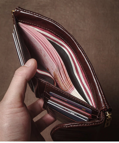 Vintage Genuine Leather Trifold Wallet for Men Women Zipper Coin Purse Driver License ID Credit Card Luxury Cowhide Wallet