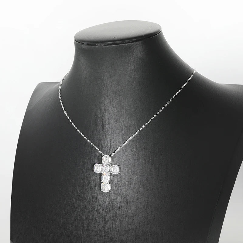 Luxury 12cttw Full 7*7mm Asscher Cut D Color Moissanite Pendant Necklace for Women S925 Silver Pass Diamond Test Neck Chain
