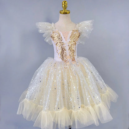 Kids Sequin Ballet Dress Performance Clothes Silver Girls Modern Dance Skirts Children Ballet Tutu Party Princess Dress Costumes