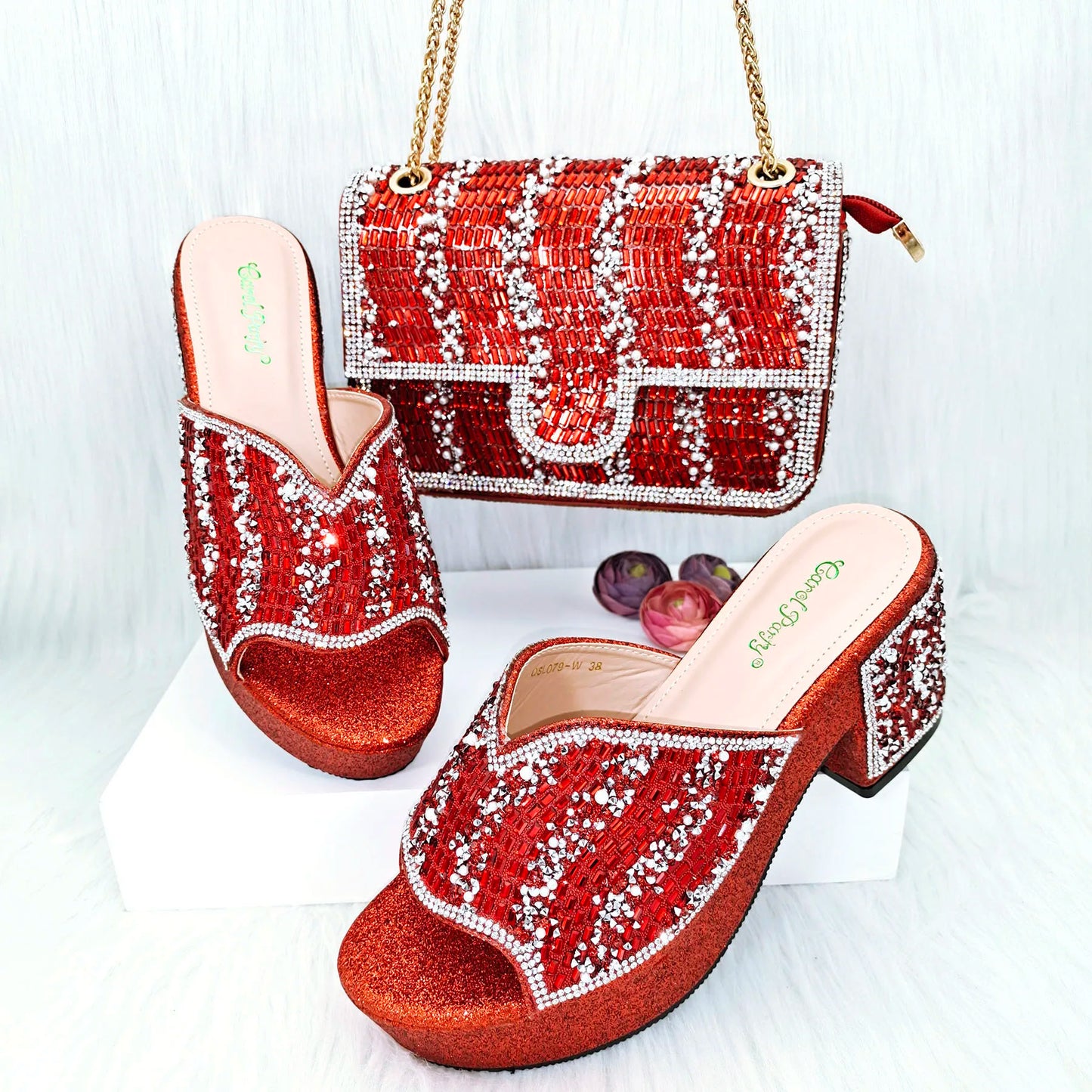 Italian Design Fashion Crystal Fish Mouth High Heels Elegant, Exquisite, And Mature Women's Sandals And Square Bag Set