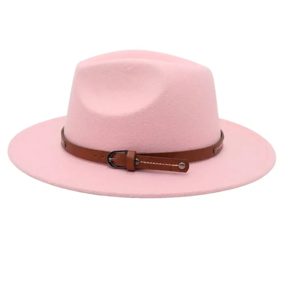 With Belt Buckle Felt Fedora Hats Fashion Vintage Wide Brim Panama Cap Soft Elegant Cowboy Cap Men Women