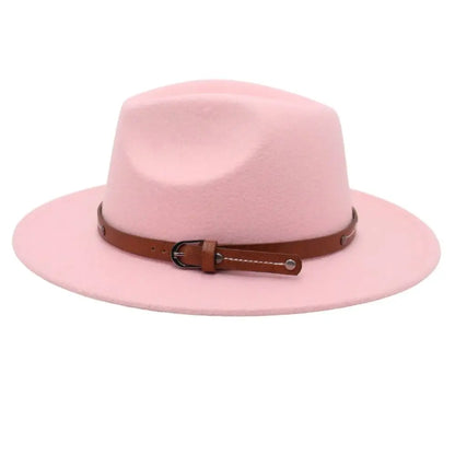With Belt Buckle Felt Fedora Hats Fashion Vintage Wide Brim Panama Cap Soft Elegant Cowboy Cap Men Women