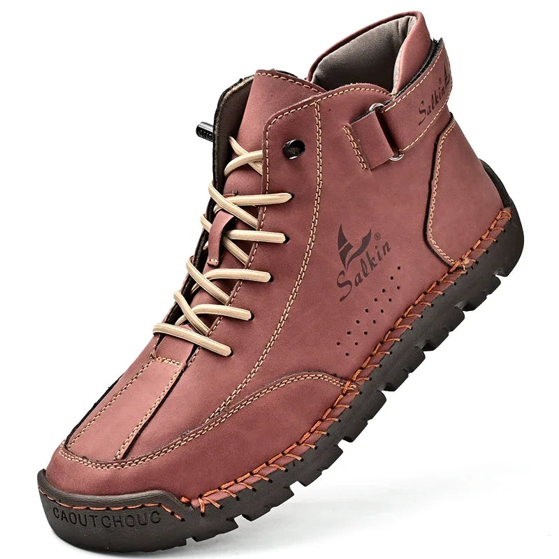 New 2024 Autumn Handmade Leather Men Boots Design Sneakers Man Breathable Casual Leather Shoes Men Ankle Boots Outdoor Boats