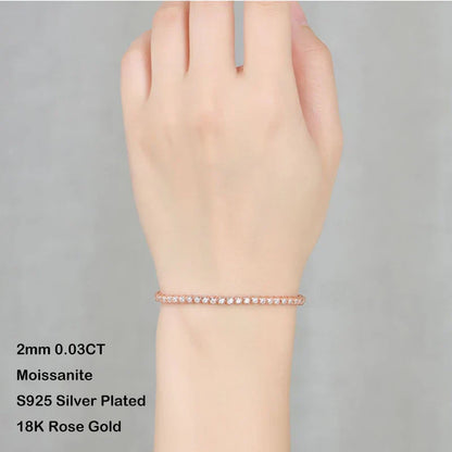 Sparkling 2/3mm Full Moissanite Tennis Bracelet for Women Party S925 Silver Plated 18K Pass Diamond Test Bezel Bracelets