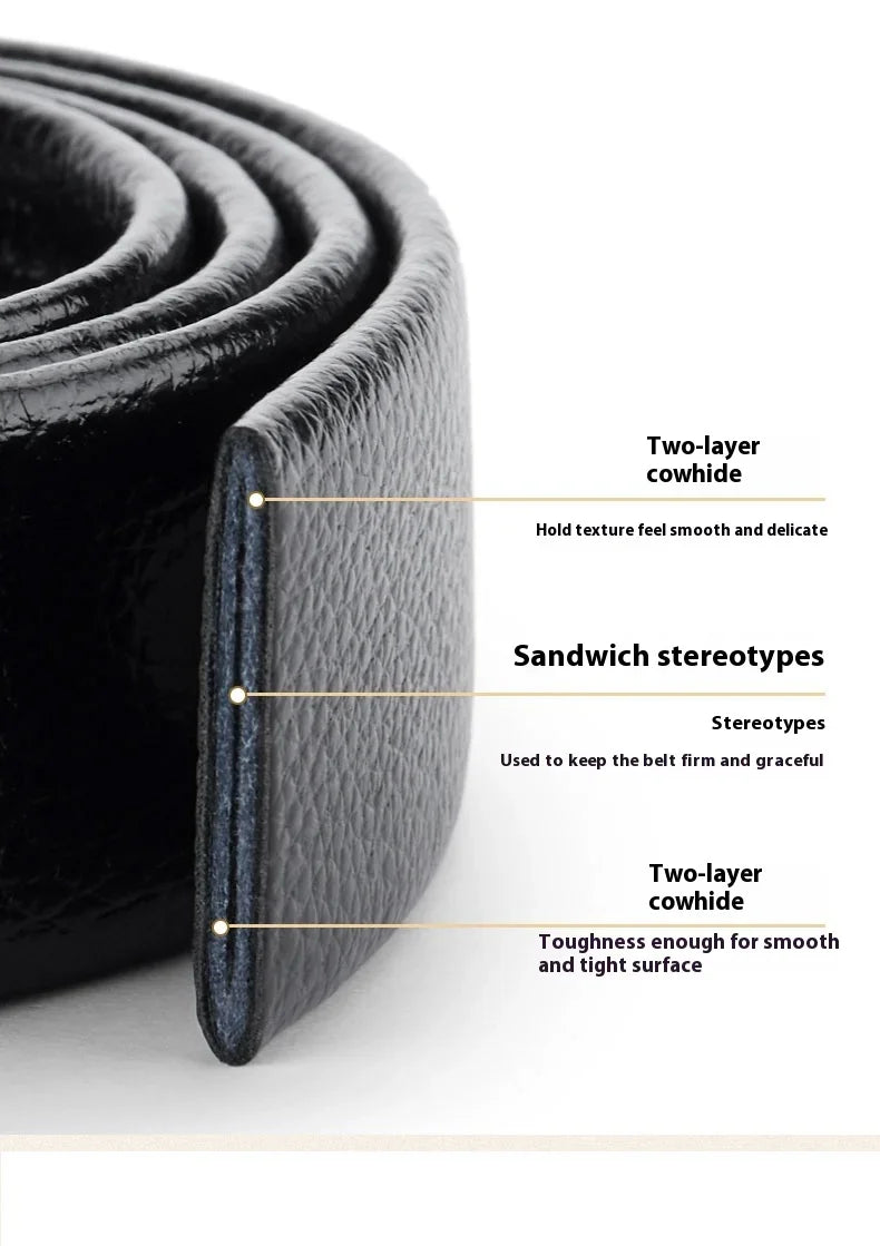Automatic Ratchet Belt for Men - Genuine Leather Strap with Alloy Buckle, Durable for Daily Wear