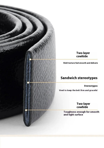 Automatic Ratchet Belt for Men - Genuine Leather Strap with Alloy Buckle, Durable for Daily Wear