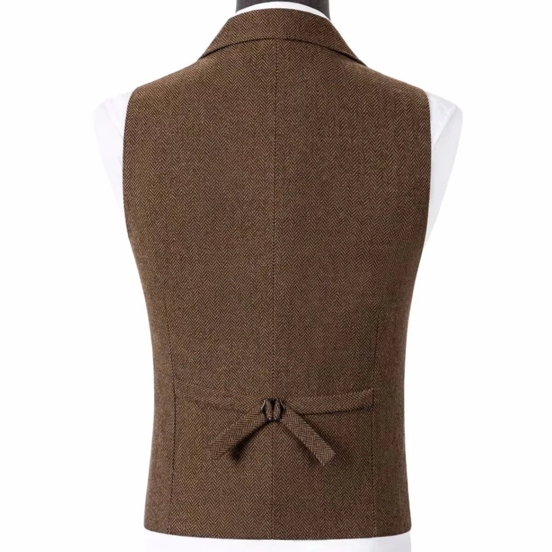 Men Vest Brown Herringbone Height Neck Single Button Waistcoat For Wedding Party Business Work Office Daily Casual Men Suit Vest
