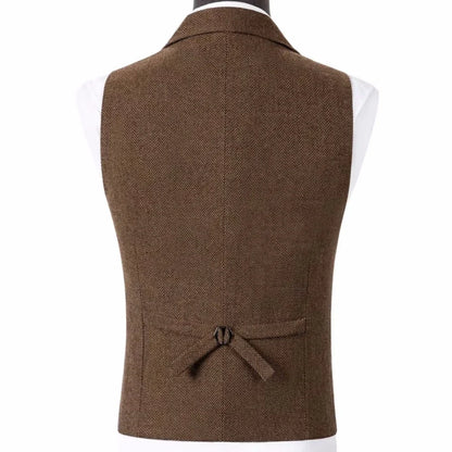 Men Vest Brown Herringbone Height Neck Single Button Waistcoat For Wedding Party Business Work Office Daily Casual Men Suit Vest