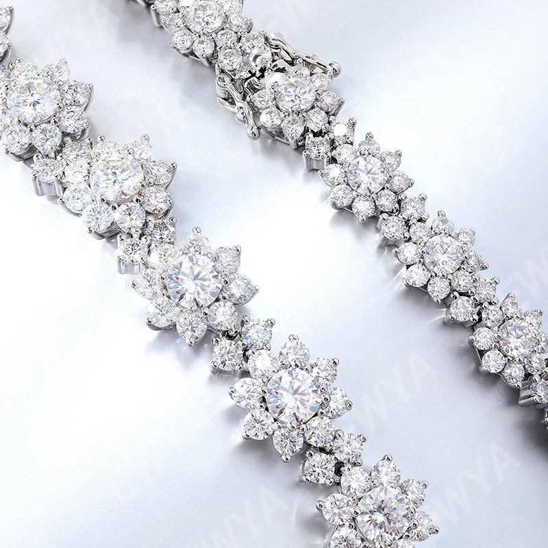 Luxury 35-39cttw D Color Gradient Full Moissanite Sunflower Tennis Necklace for Women S925 Silver All Diamond Neck Chain