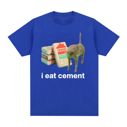I Eat Cement Cursed Cat Funny Meme T Shirt for Men Women Fashion Casual Short Sleeve T Shirts Male Oversized Cotton T-shirt Tops