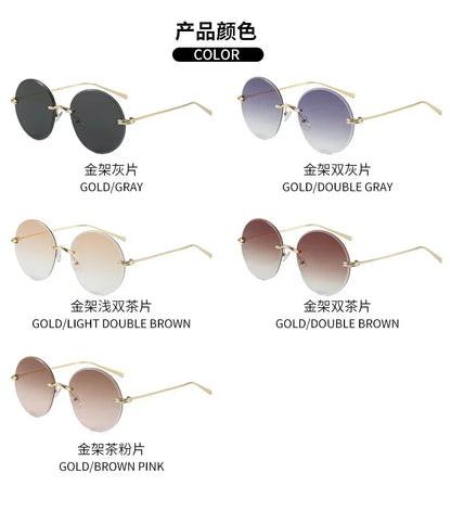 2026 New Fashion rimless circle frame sunglasses for women new alloy oversize gradient knot sun glasses ladies sexy shades uv400