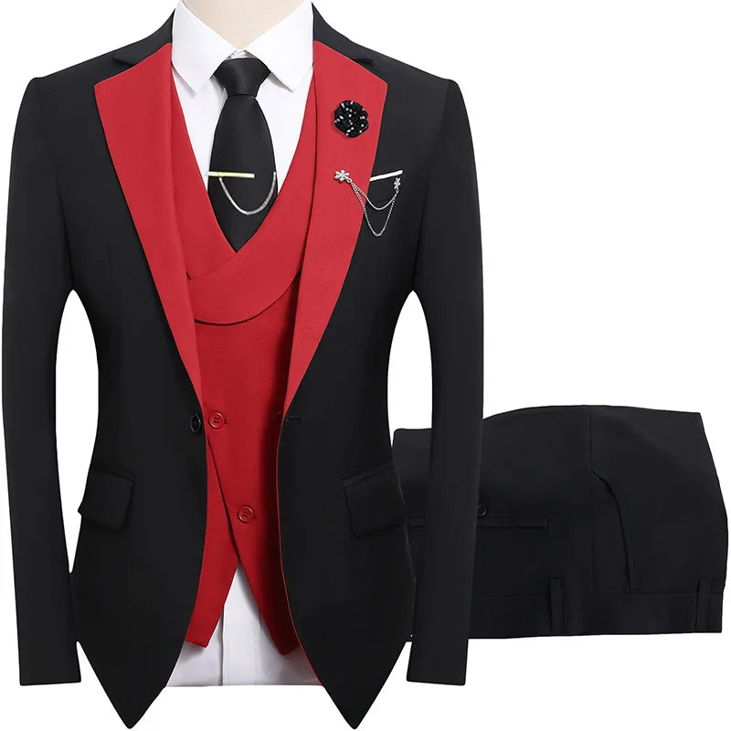 2026 men's dark green three piece suit, (Chinese size) slim fit jacket with vest and pants, wedding party set.