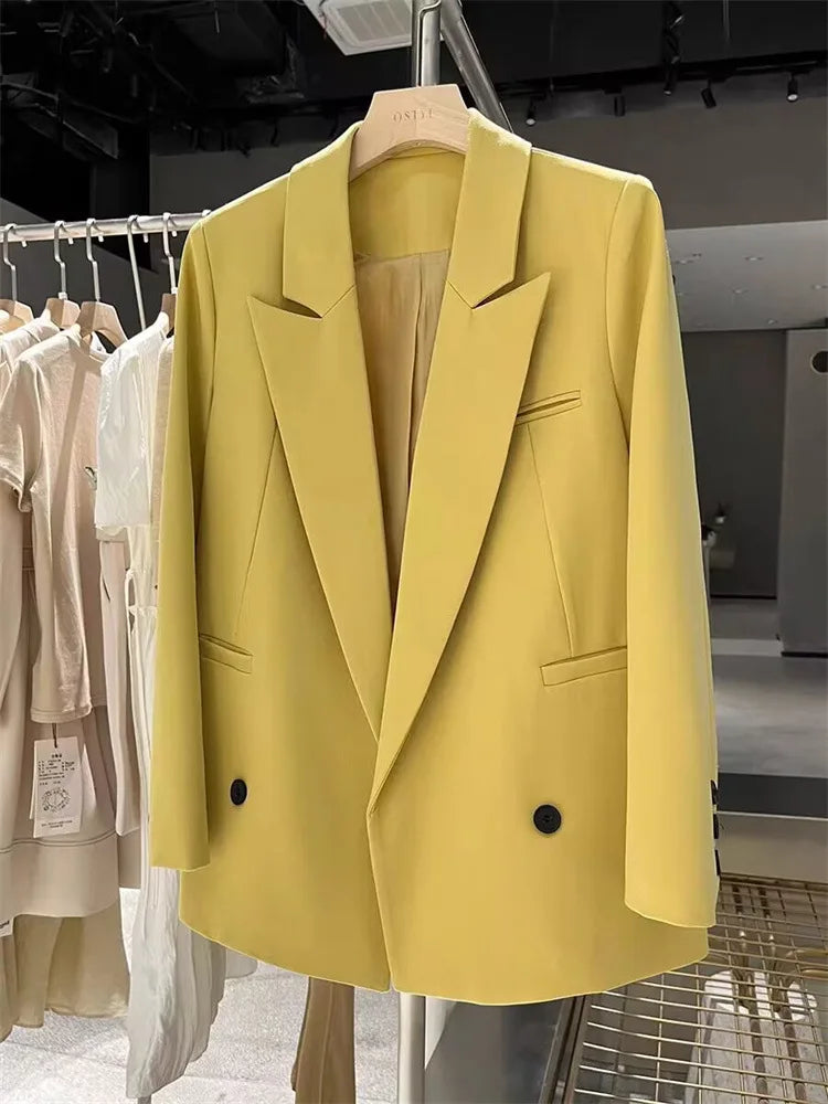 Yellow Casual Women's Small Suit Jacket Trendy  Design Spring Autumn New Korean Style Long Sleeve Fashion Top