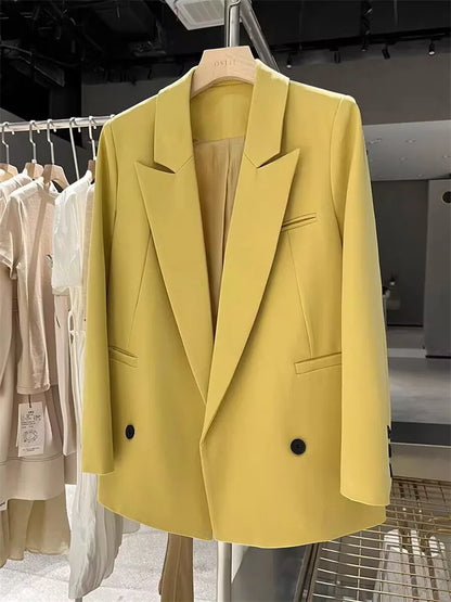 Yellow Casual Women's Small Suit Jacket Trendy  Design Spring Autumn New Korean Style Long Sleeve Fashion Top