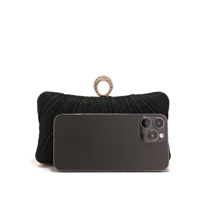 Valentine's Day Evening Bags Finger Ring Diamonds Clutch Ruched Fashion Prom Dinner Handbags With Chain Purse