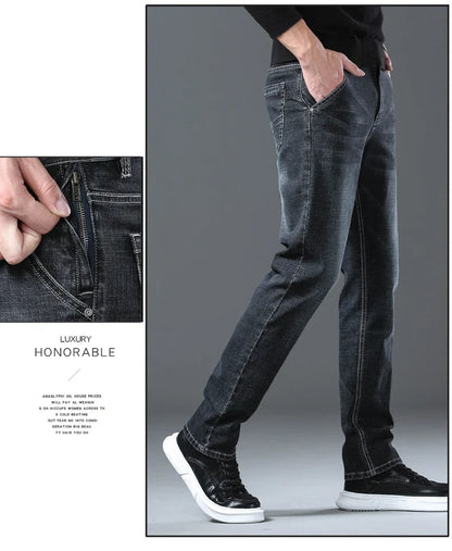 2024 New Men's Clothing Casual Jeans Winter New Fleece Pants Thick Warm Fashion Straight Fit Male Denim Trousers