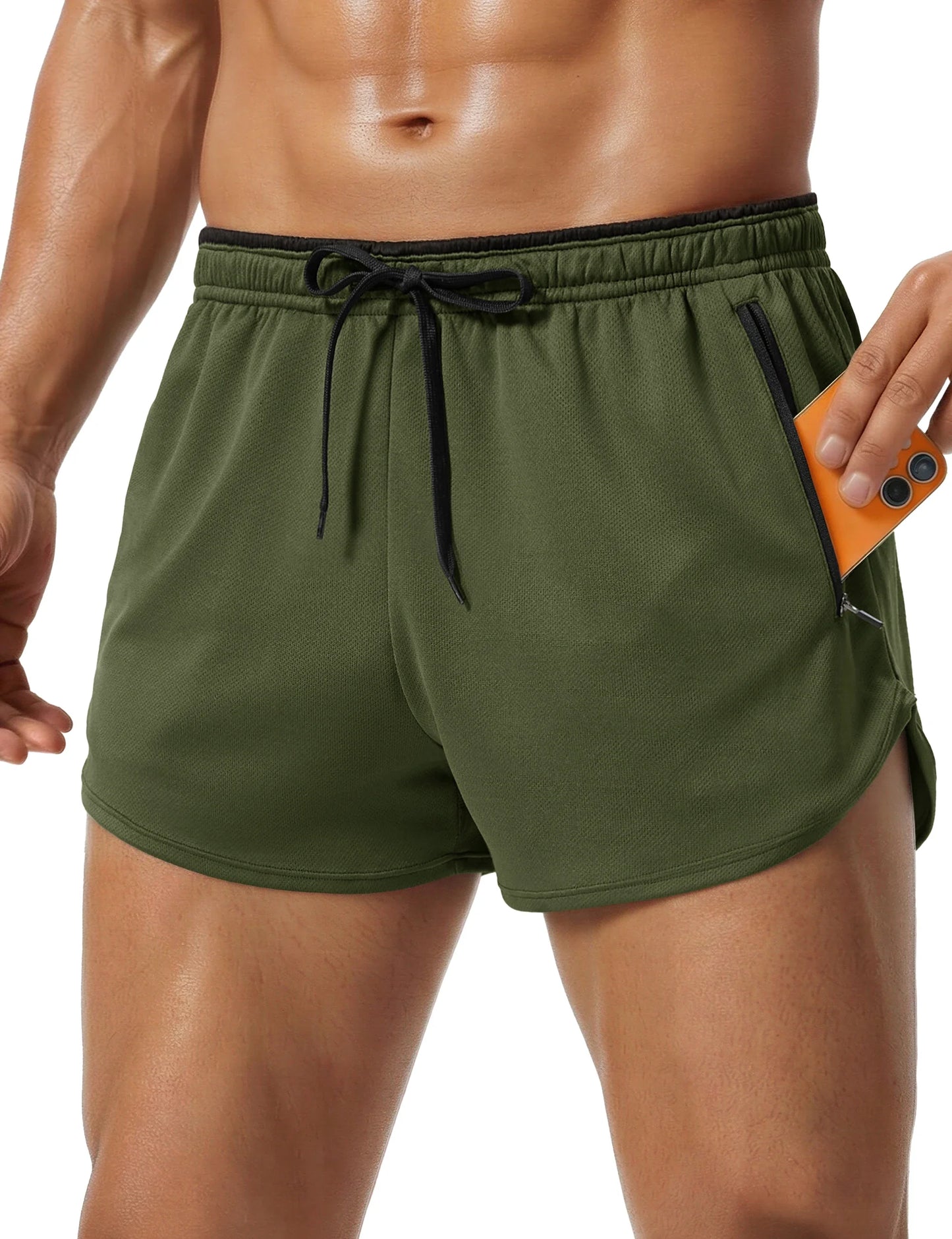Men's Mesh Running 3" Shorts Quick Dry Lightweight Athletic Workout Gym Shorts Zipper Pockets Shorts Outdoor Fitness