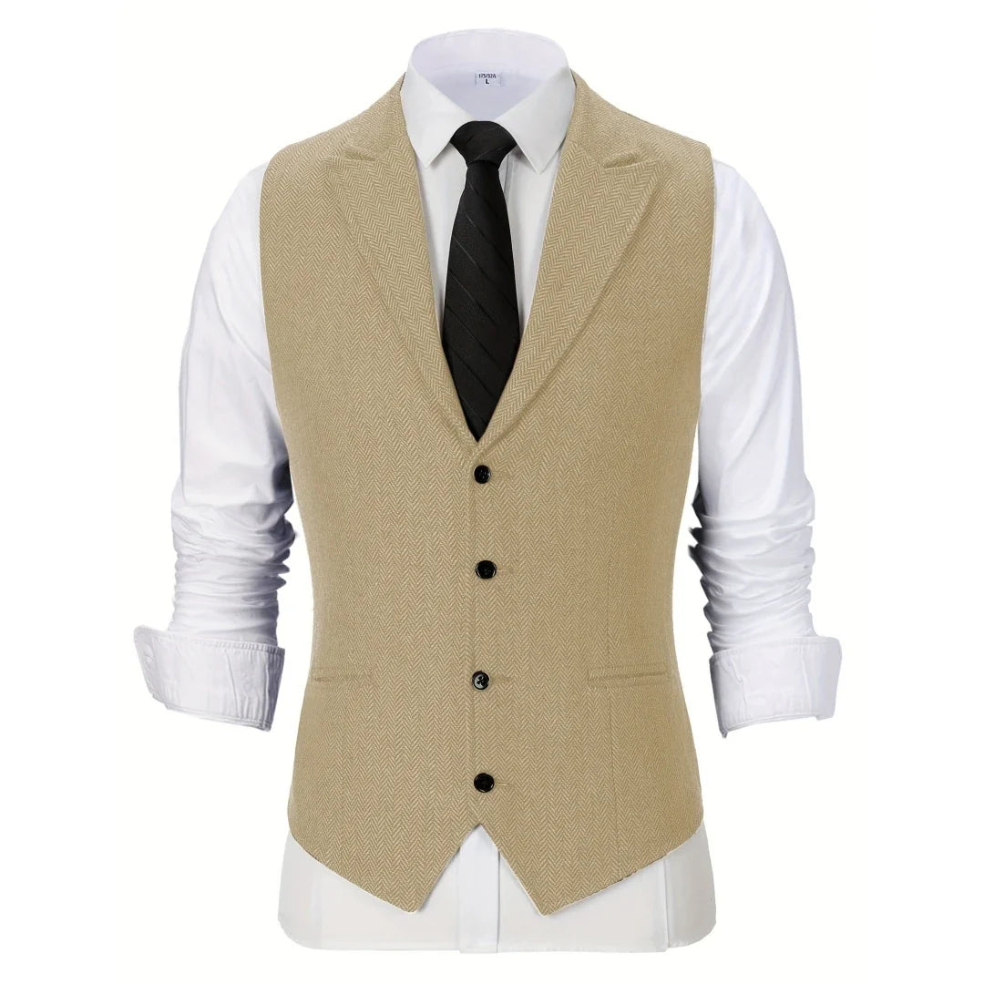Men Vest Brown Herringbone Single Button With Lapel Waistcoat For Wedding Party Business Work Office Daily Casual Men Suit Vest