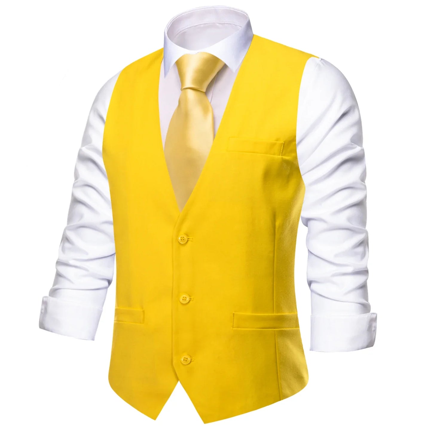 New Light Yellow Men Vest Wedding Solid Waistcoat Neck Tie Hanky Cufflinks Set for Male Suit Business Party Designer Gifts