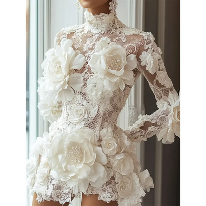 Exquisite Mini Cocktail Dresses for Woman Customized High Collar Long Sleeve Beading Flowers Luxury Prom Party Gowns 2026