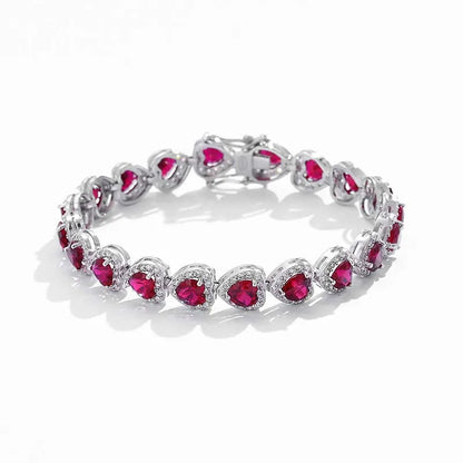 2023 New In Real S925 Sterling Silver Full Ruby Link Bracelet for Women Lab Grown Gemstones Bracelets Party Fine Jewelry