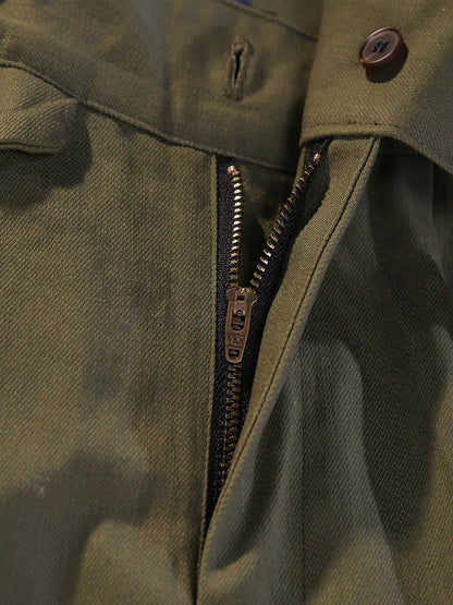 Spring and summer new silhouette leisure pants air eye olive green cotton Slim straight nine pants men