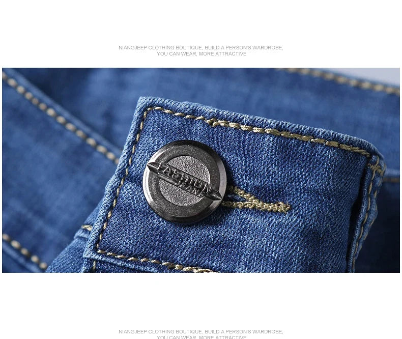 Summer New Elastic Men's Jeans Fashion Comfortable Business Straight Stretch Cotton Casual Denim Pants Brand Male Thin Trousers