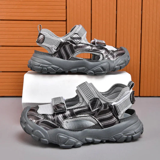 Kids Closed-Toe Sandals, Non-Slip Breathable Outdoor Sport Sandals for Boys, Adjustable Strap Hiking Beach Shoes for Summer