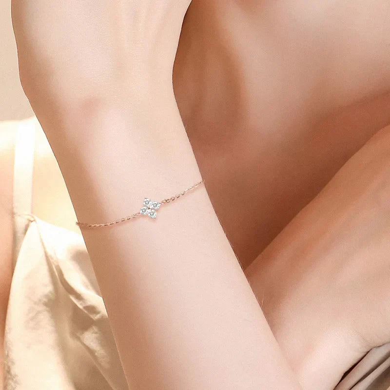 Clover GRA Certified 2cttw D Color Moissanite Bracelet for Women Girl 925 Silver Pass Diamond Test Hand Link Bracelets Gift