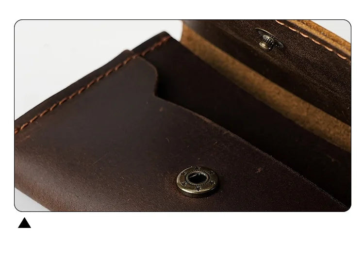 Crazy Horse Leather Card Holder Top-Grain Cowhide Snap - Button Genuine Leather Multi-function Wallet RFID Credit Card Case