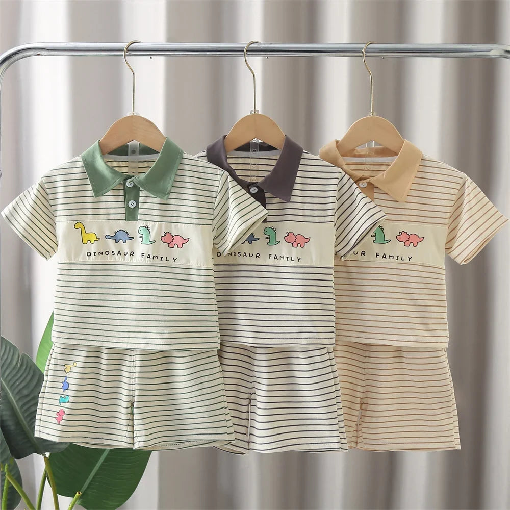 New Summer Baby Boy Clothes Set Toddler Boys Striped Cartoon T-shirt Short Pant 2-Piece Casual Infant Children's Clothing Outfit