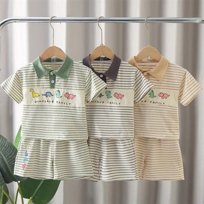 New Summer Baby Boy Clothes Set Toddler Boys Striped Cartoon T-shirt Short Pant 2-Piece Casual Infant Children's Clothing Outfit