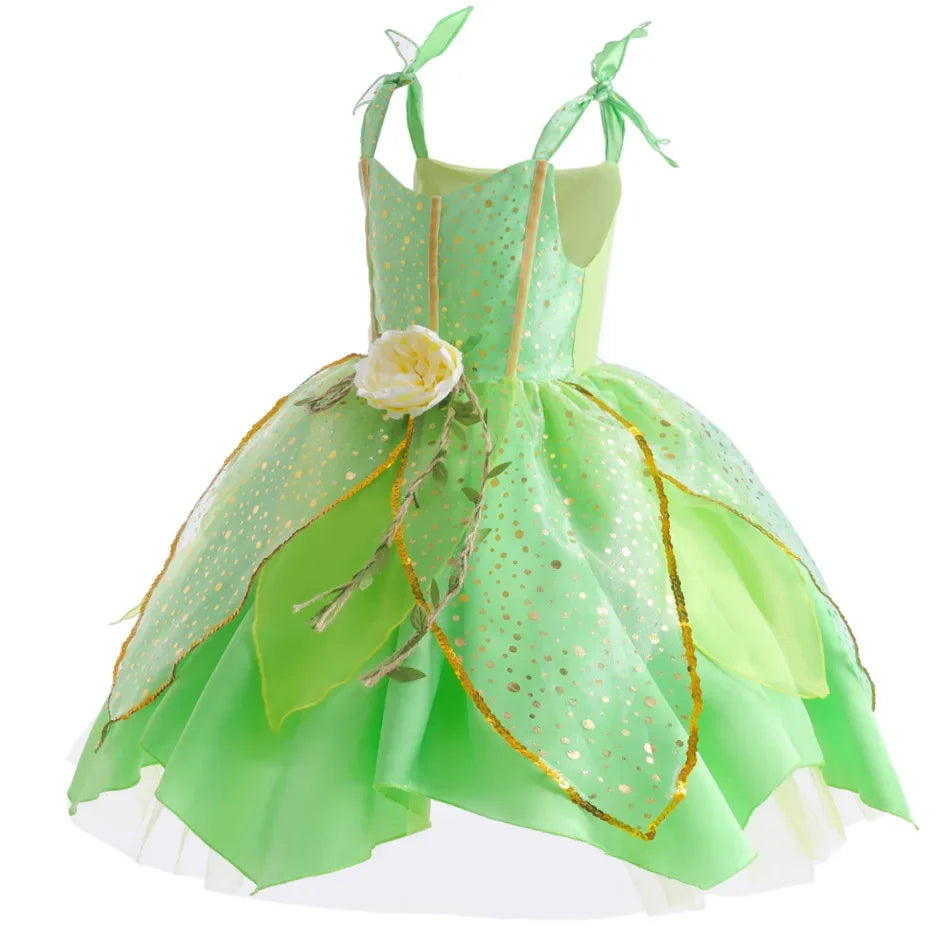 Girls Flower Fairy Dress Up Kids Princess Dress With Wings Halloween Princess Costume Elves Party Tinkerbell Tinker Bell Dress