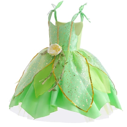 Girls Flower Fairy Dress Up Kids Princess Dress With Wings Halloween Princess Costume Elves Party Tinkerbell Tinker Bell Dress