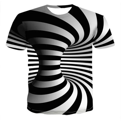 Men's 3D printed T-shirt, oversized loose fitting clothing for men, retro fashionable short sleeved top, fun and affordable roun