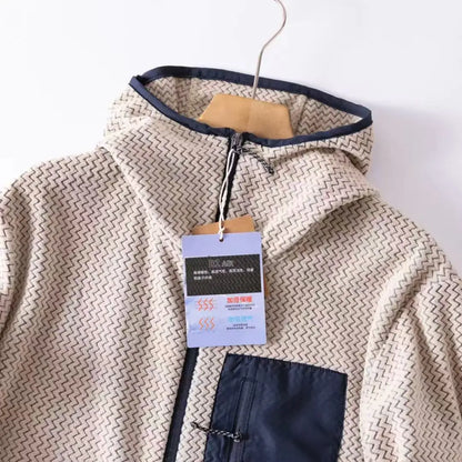 Wave Pattern Fleece Lined Hooded Zip-up Jacket/Sweatshirt: Warm & Outdoor-Ready  Ideal for Couples Hooded Sweatshirt