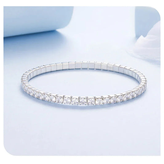 Bracelet de tennis en argent sterling 925, luxueux, entièrement pavé, extensible, chaîne de zircone cubique ronde, classique, pour femme, cadeau de mariage