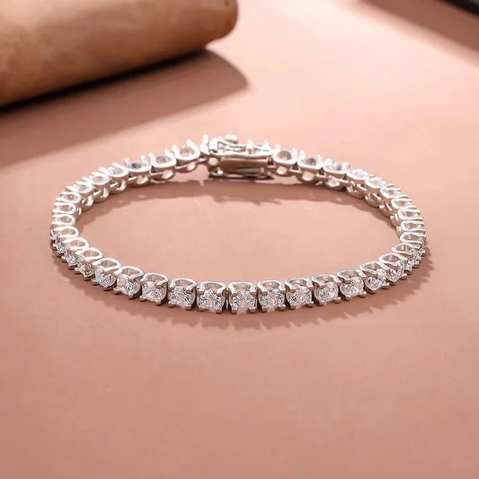 Bracelet tennis de luxe pour femmes, en moissanite 0,2 carat (3,5 mm), pour mariage, fête, beaux bijoux en argent sterling 925 véritable