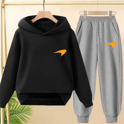 Children Hoodie print 3-12 Years Old Long-sleeved Boys Girls Toddler Coat Top+Pants Stylish Casual black Sweatshirt Set