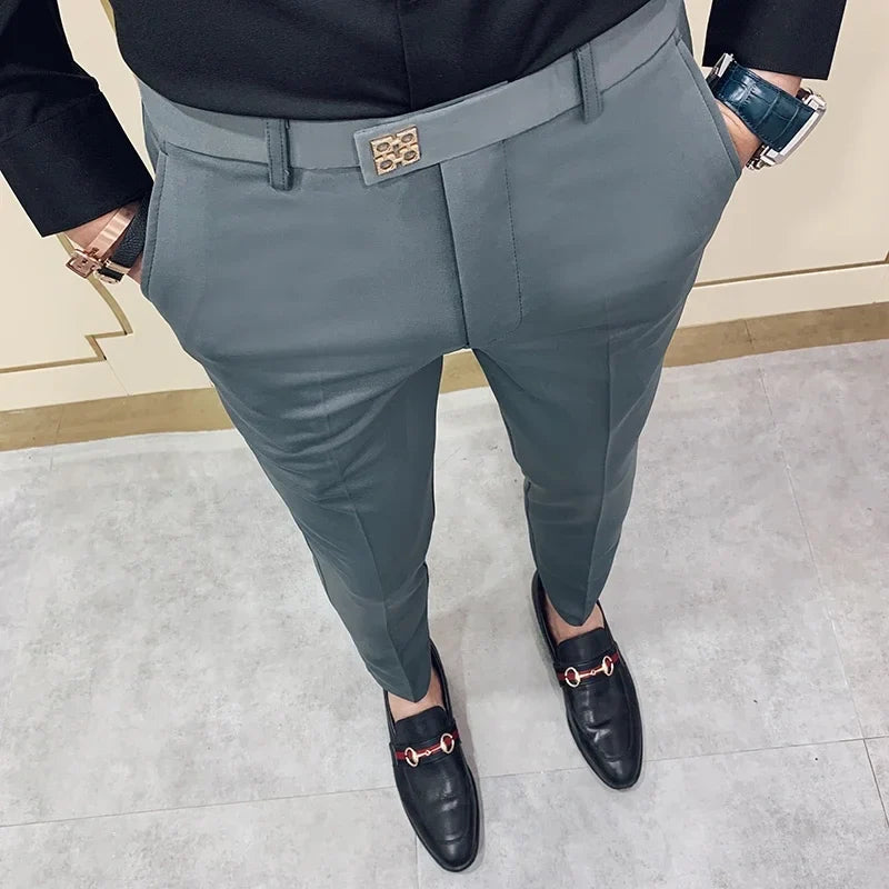 Spring 2026 Mens Casual Slim Fit Dress Pants Streetwear Suit Pants Men High Quality Office Pants All Match ankle Length Trousers