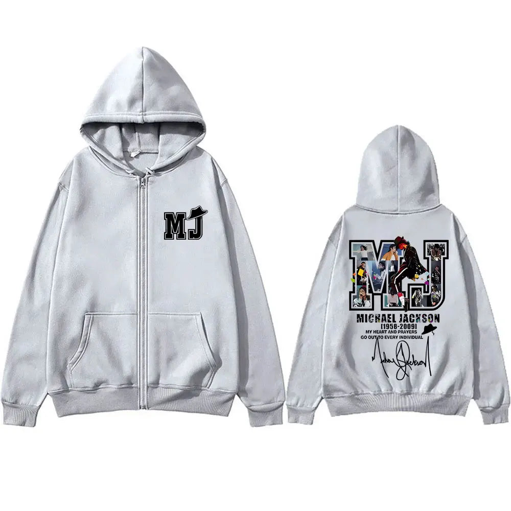 Classic Vintage Michael Jackson Zipper Hoodie Men Women Hip Hop Punk Rock Oversized Zip Up Jacket Men's Fleece Zip Up Sweatshirt