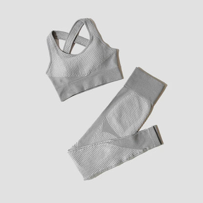 2/3Pcs Women Yoga Suit Seamless Knitted Yoga Pants Leggings Clothing Zipper Long Sleeve Crop Top Fitness Wear Sportswear Gym Set