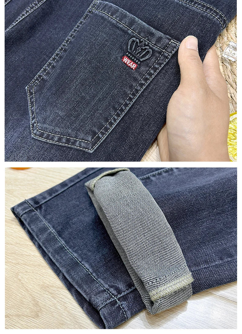  Brand Clothing Spring Summer Slim Men's Jeans Casual Breathable Cotton Fabric Stretch Denim Pants Blue Trousers Male Plus Size