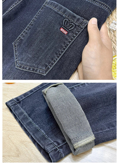  Brand Clothing Spring Summer Slim Men's Jeans Casual Breathable Cotton Fabric Stretch Denim Pants Blue Trousers Male Plus Size