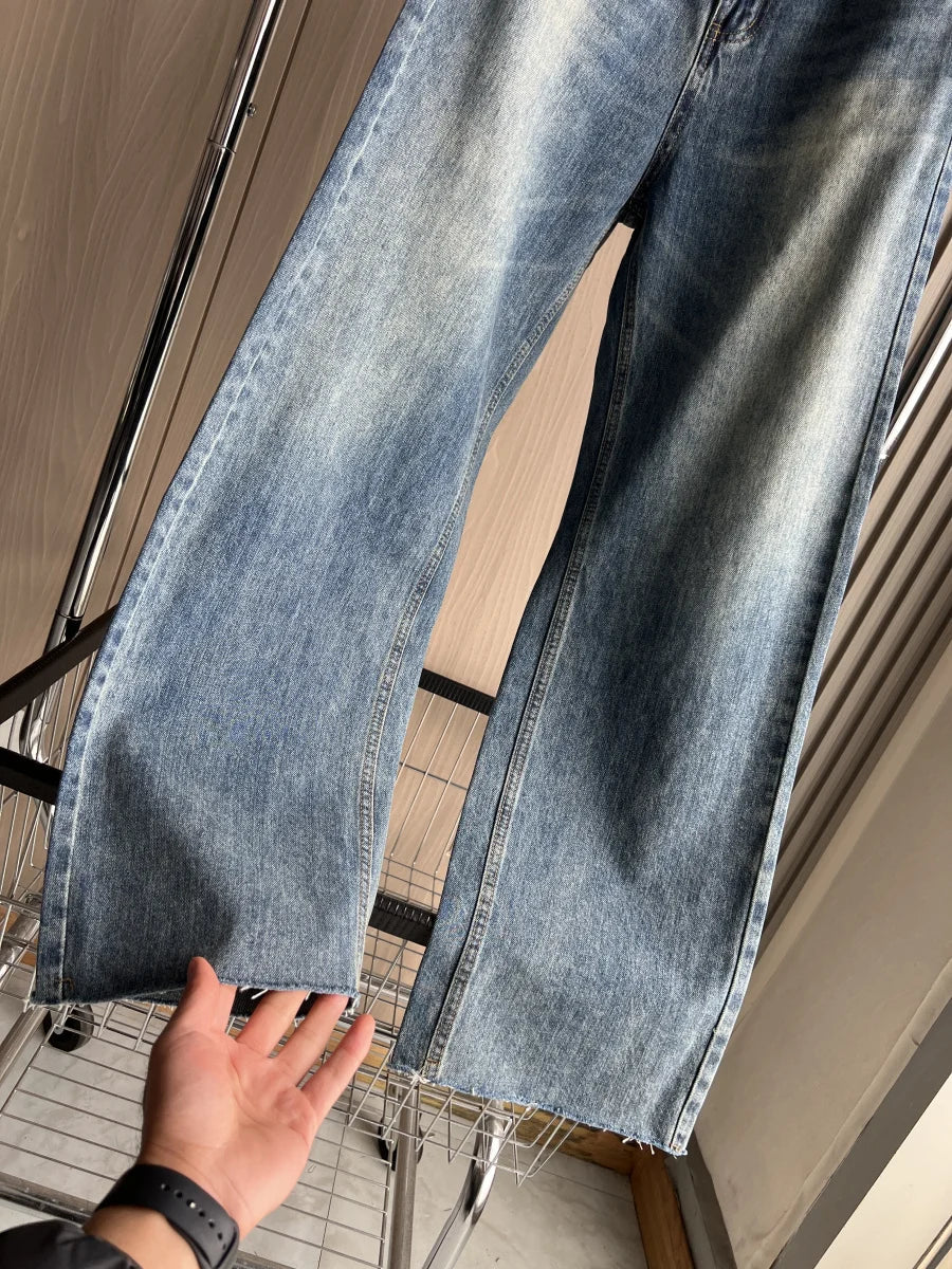 Wide-leg high-waisted jeans  women's classic everything with five pockets washed soft comfortable ultra-long jeans6045022