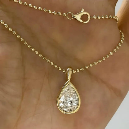 Certified 3carat Waterdrop Moissanite Omega Collar Necklace S925 Silver Bezel Set Solitaire Pear Cut Diamond Pendant for Women