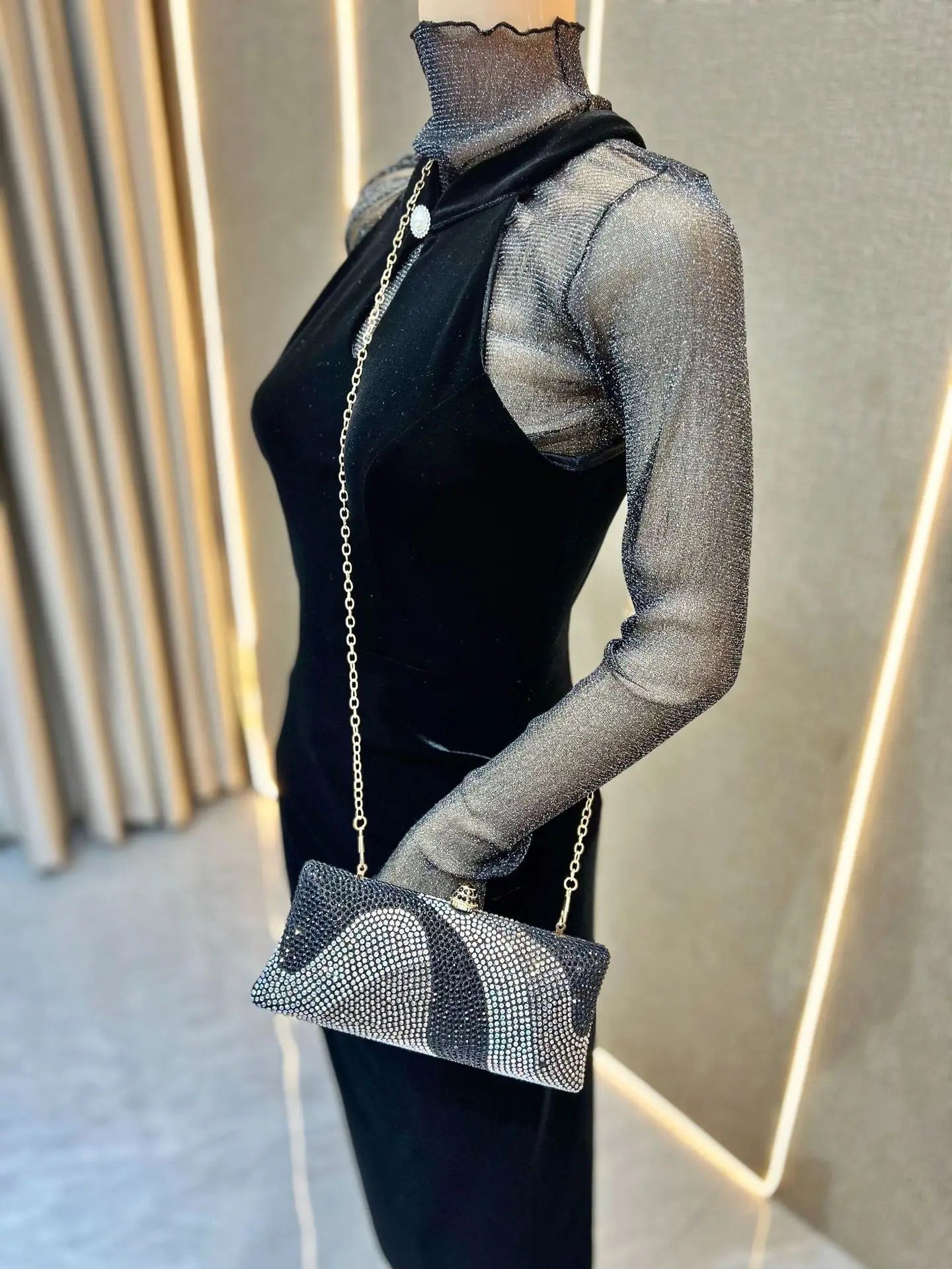 Fashion Trendy Party Bag Evening Shiny Rhinestone Clutch Phone Holder Large Capacity Women's Daily Use Glitter Party Bag